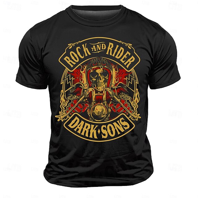 Men's Motorcycle Skulls T Shirt Short Sleeve T shirt 3D Print Crew Neck Shirt Retro Vintage Casual Street Style Sports Outdoor Holiday Black Spring & Summer Clothing Apparel S M L XL XXL XXXL4