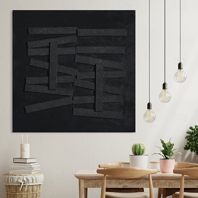 Handpainted Black Textured Painting Oversized 3D handmade Abstract