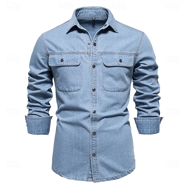  Per uomo Camicia Maglietta informale Camicia con bottoni Camicia di jeans Liscio Giornaliero Da mare Blu chiaro Nero Blu scuro Manica lunga Colletto Inverno Primavera & Autunno Abbigliamento Tasca