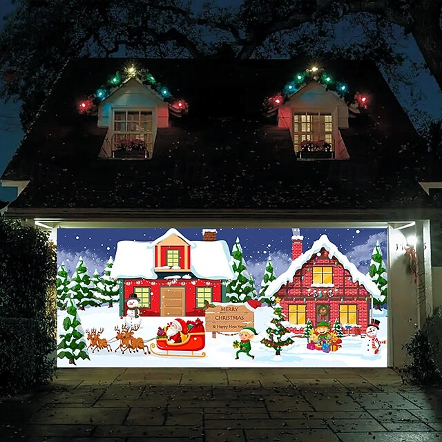 Christmas Door Decorations Outdoor Garage Door Cover Xmas Banner