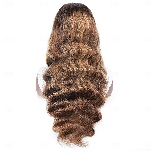  Highlight p4/27 Klavierfarbe 4x4 Spitzenperücke Körperwelle Spitzenperücke 150% Dichte mit Babyhaar