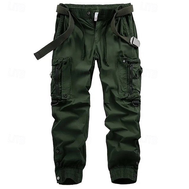  Men's Cargo Pants Trousers Buttons Multi Pocket Plain Wearable Outdoor Daily Camping & Hiking Fashion Classic Black Army Green