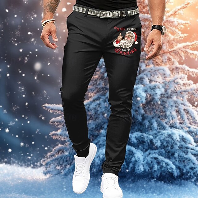 Christmas Men's Funny Christmas Printed Pants Santa Claus Fashion Casual Dress Zipper Pocket Mid Waist Party Dailywear Holiday Summer Spring Fall 3D Print Slim Fit Inelastic4