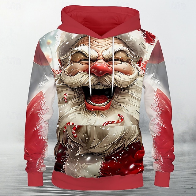 Homens Papai Noel Moletom Moletons Moletom Manga Longa Moletom com capuz Com Capuz Moda Impressão 3D Natal Esportes Rosa Bolsos Impressão 3D Outono Inverno Designer