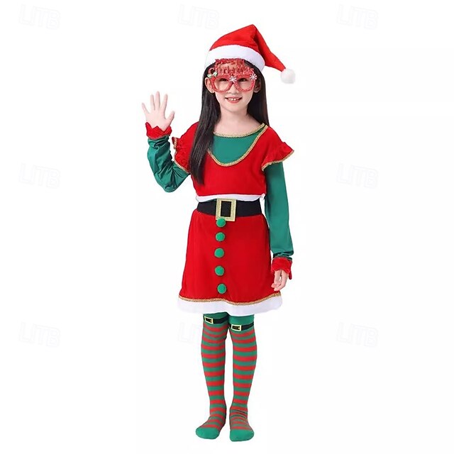 Kids Girls' Dress Ugly Long Sleeve Performance Party Patchwork Adorable Costume Polyester Midi