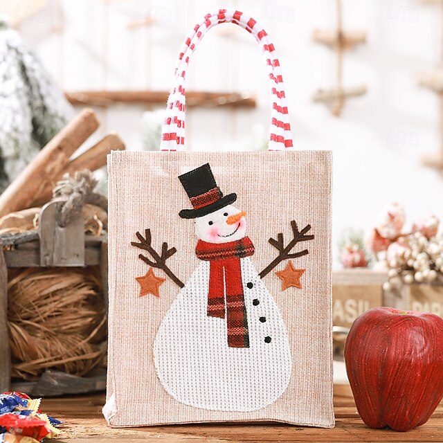  Christmas Gift Bags, Burlap 3D Embroidered Tote Bags for Kids, Candy Bags and Storage Pouches for Holiday Decorations