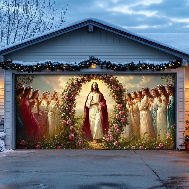 Christmas Door Decorations Garage Door Cover Xmas Jesus Outdoor Banner