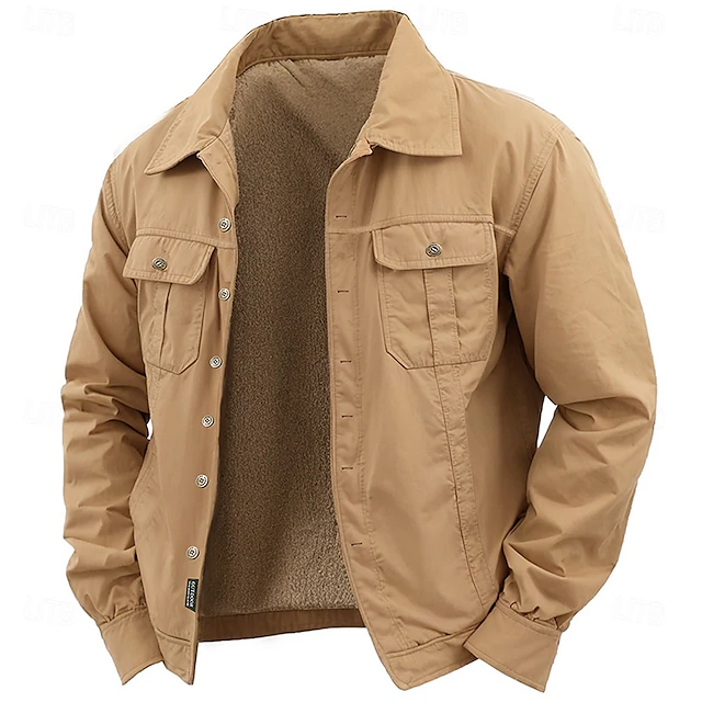 Men's Work Shirt Western Shirt Cargo Shirt Long Sleeve Casual Sports & Outdoor Going out Fall Winter Turndown Button-Down Black Army Green Khaki 6