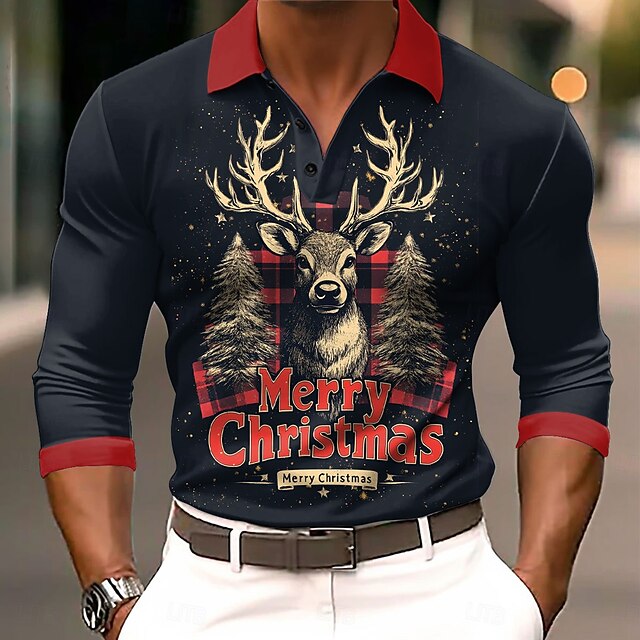 Noël Cerf Décontractées Homme POLO polo de golf manche longue Soirée