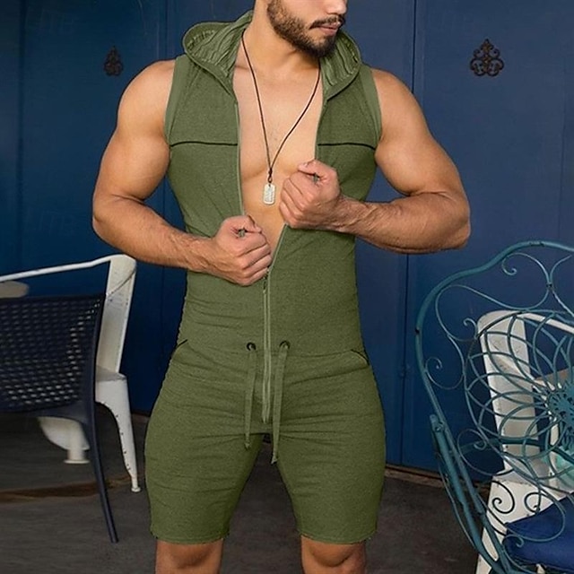  Herr Träningsoverall Jumpsuit Blixtlås i fullängd En bit Ledigt Ärmlös Andningsfunktion Mjuk Kondition Gymträning Löpning Sportkläder Sportkläder Solid färg Svart Röd Grön