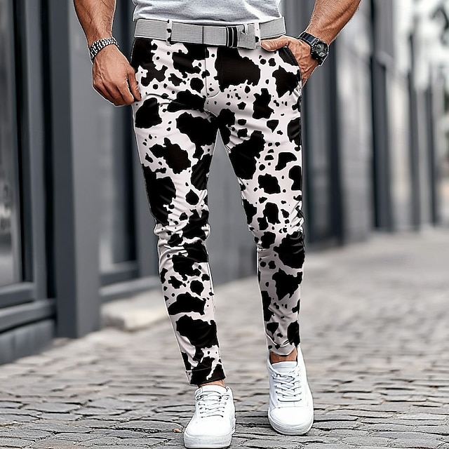  Herr Fläck Kostymbyxor Medium Midja Business Casual Formell Utomhus Gata Dragkedja Ficka Sommar Vår Höst 3D-tryck Svartvit