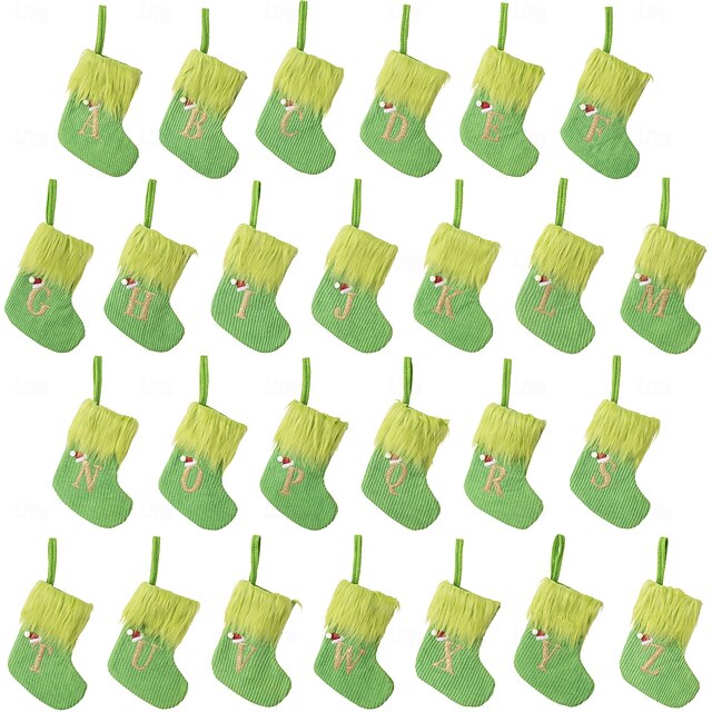 Green Christmas Stockings, Knitted Green Christmas Decor with Letters