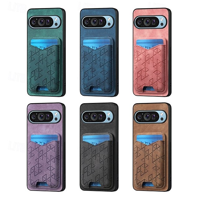 טלפון מגן עבור Pixel 9 Pro Pixel 9 Pro XL Pixel 8 Pro Pixel 8 פיקסל 9 Pixel 7 Pixel 7 Pro Pixel 6 Pixel 6 Pro כיסוי אחורי עם מעמד חריץ לכרטיס עמיד בזעזועים רטרו TPU PC עור PU