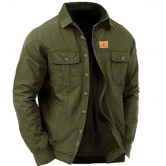 Men's Cow Print Work Shirt Western Shirt Cargo Shirt Long Sleeve Casual Fall Winter Turndown Print Army Green Khaki 5