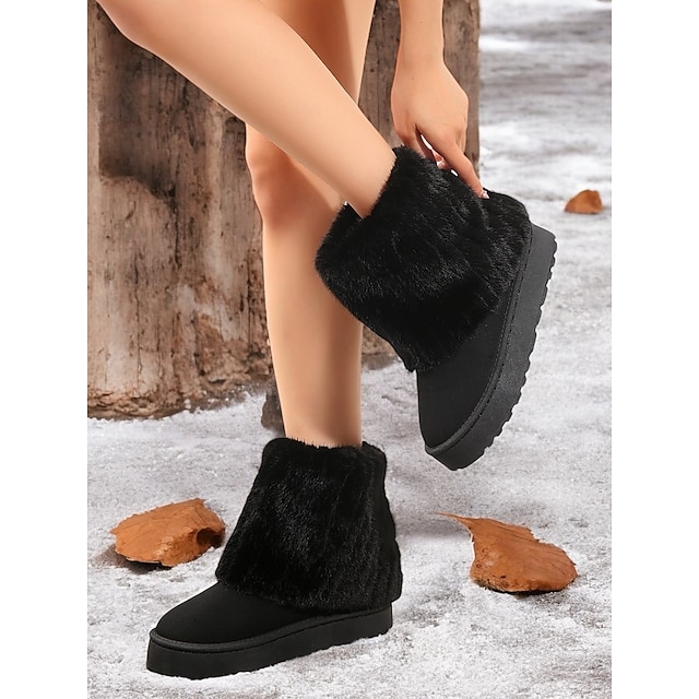  botas de inverno femininas forradas com pele sintética – calor aconchegante e estilo com punho de pelúcia e sola antiderrapante, ideais para passeios em climas frios
