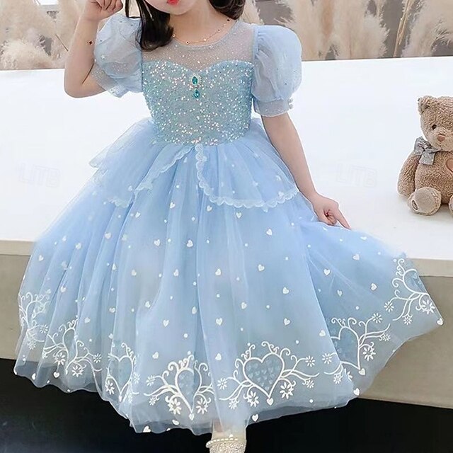Girls' 3D Heart Party Dress Short Sleeve Summer Spring Performance Party Birthday Beautiful Sweet Kids 4-12 Years Party Dress Swing Dress Tulle Dress Maxi Regular Fit4