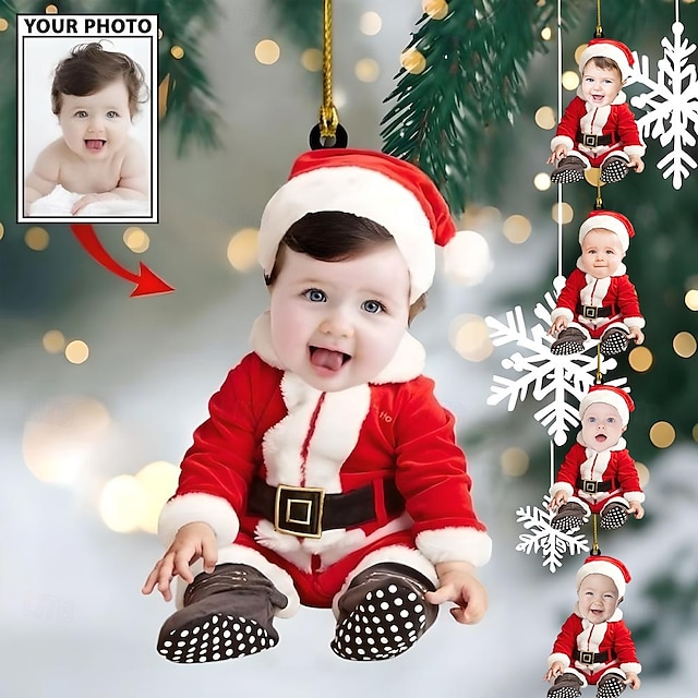  5 Pachete Globuri de Crăciun Personalizate cu Poze Crăciun Acrilic 2D Personalizat Fața Bebelușului Globuri de Crăciun Decorațiuni pentru Pomul de Crăciun Cadouri Pandantive Suspendate