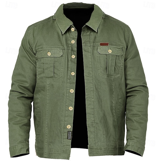  Hombre Color sólido Cowboy Camisas de trabajo camisa occidental Camisa cargo Manga Larga Vintage Casual Táctico Deporte Noche Invierno Primavera & Otoño Cuello Vuelto Estampado Verde Ejército Caqui