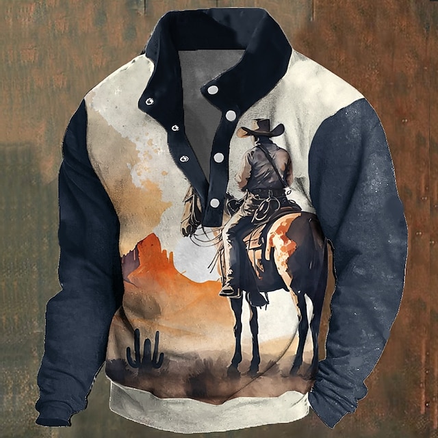  Año Nuevo Hombre Ombre Sudaderas Sudadera Manga Larga Camisa de entrenamiento Cuello Escote Chino Moda Fresco Diario Impresión 3d Fiesta Nochevieja Deporte Impresión 3D Caballero medieval Trenza