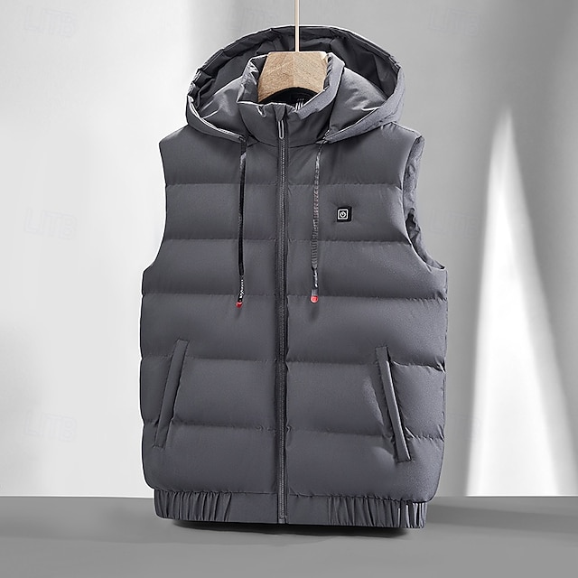  Herr Pufferjacka Pufferväst Väst Gilet Quiltad väst Dagligen Datum Semester Mode Ledigt Höst vinter Ficka Polyester Håller värmen Bekväm Slät Dragkedja Huva Normal Svart Blå Grå Väst