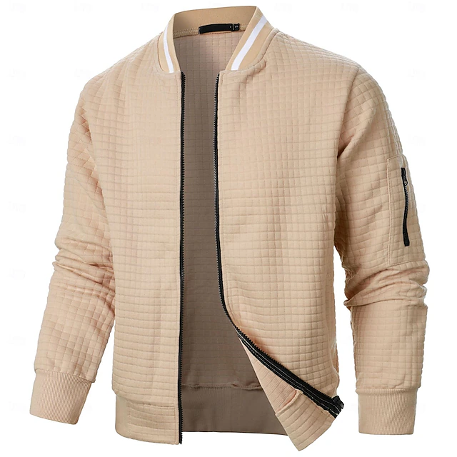 Men's Zip Sweatshirt Sweat Jacket Full Zip Sweatshirt Black White Wine Army Green Navy Blue Standing Collar Plain Pocket Ribbed Textured Sports & Outdoor Daily Holiday Streetwear Casual Spring & Fall 11