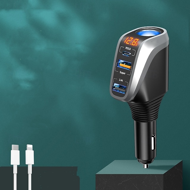  Caricabatteria accendisigari per auto a carica rapida da 66 W, presa per caricabatterie per telefono con porta QC3.0/PD, adattatore di alimentazione universale di tipo USB da 12 V/24 V CC