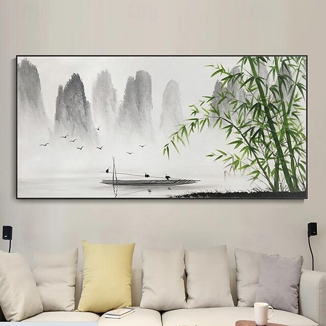 Handpainted Oil Painting Black And White Modern Landscape Bamboo