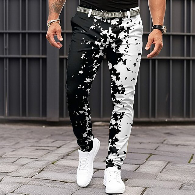 Graphic Business Casual Men's Dress Pants Zipper Pocket Mid Waist