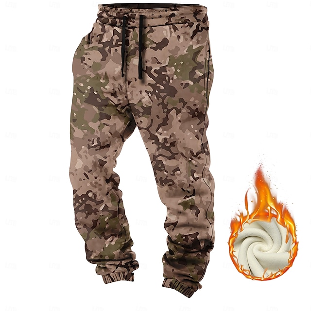  Herr Kamouflage Träningsbyxor i fleece Dragsko Elastisk midja Vintage Ledigt Utomhus Gata Vardag Ficka Thermal Vinter 3D-tryck Rubinrött Gul Blå