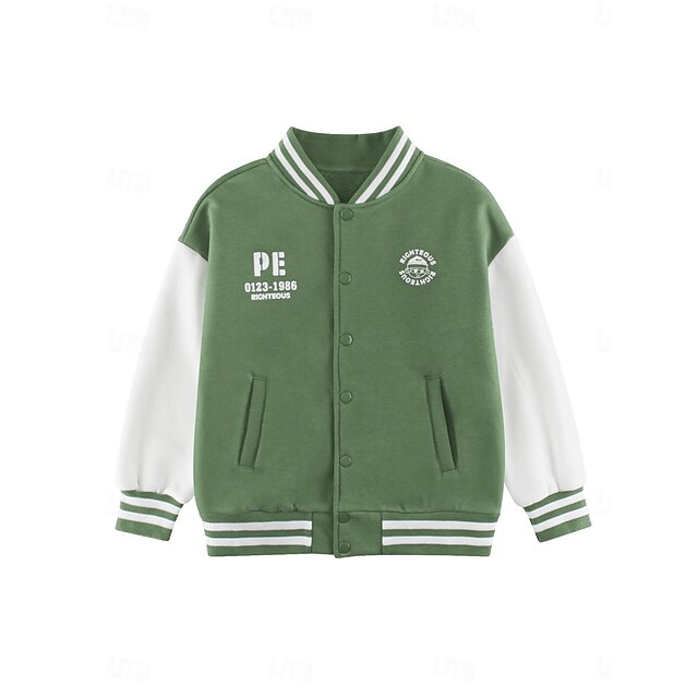 Kids Girls' Baseball Jacket Letter Sports Pocket School Coat Outerwear