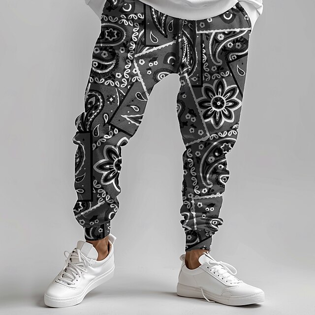  Herr Folk Joggingbyxor Joggare Byxor Medium Midja Dragsko Elastisk midja Vintage Ledigt Festkvällskläder Vardag Ficka Vår Höst Vinter 3D-tryck Svart Röd Blå