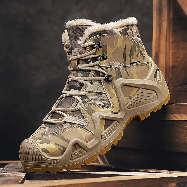 Men's Camouflage Winter Hiking Boots with Fur Lining – Waterproof Insulated Outdoor Snow Boots 25