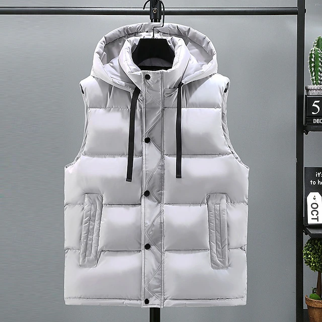 Men's Puffer Vest Hoodie Vest Padded Gilet Quilted Vest Daily Date Vacation Fashion Casual Fall & Winter Pocket Detachable Hood Polyester Warm Comfortable Solid Color Buttoned Front Hooded Regular Fit 11