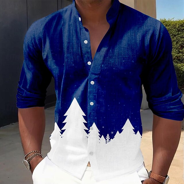 Christmas Christmas Tree Casual Men's Dress Shirt Button Up Shirt Long