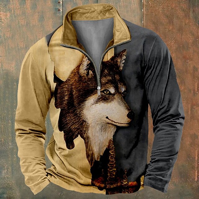 Men's Wolf Sweatshirts Sweatshirt Zip Sweatshirt Quarter Zip Sweatshirt Long Sleeve Sweatshirt Half Zip Zip Quarter Zip Cool Daily Casual 3D Printing Vacation Going out Streetwear Zipper Half Zip4