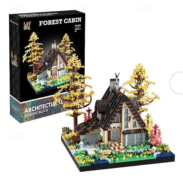  Wood Cabin Building Blocks Set-2688PCS/2635PCS Micro BricksForest Wood House Building Toy KitMiniature House Model Decorations Funny Birthday for Age8 Kids Adults