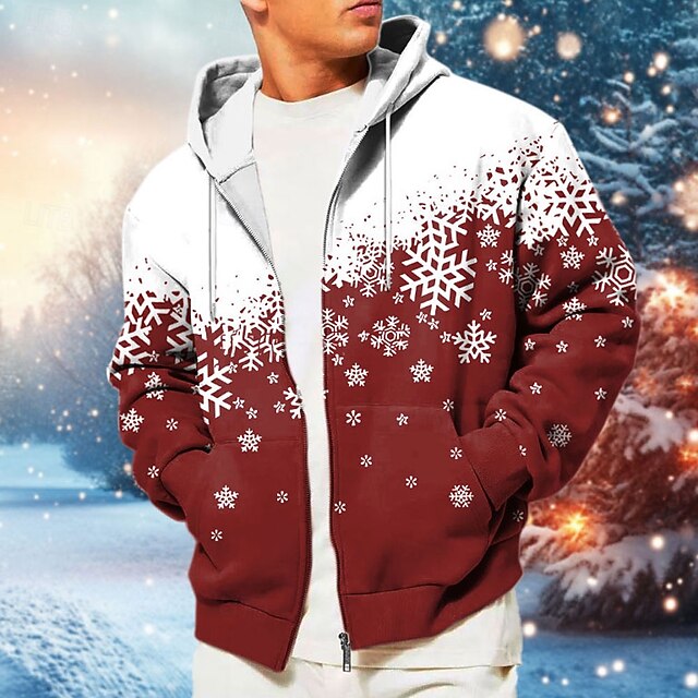 Christmas Men's Christmas Scene 3D Hoodies Snowflake Fashion 3D Print Party Holiday Vacation Hoodies Red Hooded Zipper Drawstring Fall Winter Designer shirt4