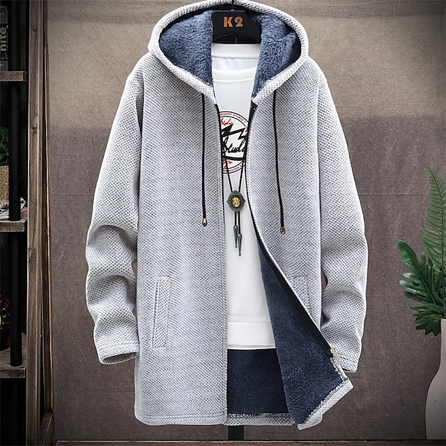  Męskie Sweter Rozpinany Sweter z zamkiem Sweter z dzianiny Prążkowany Robić na drutach Tunika Niejednolita całość Kieszeń Równina Kaptur Moda Klasyczny Dzienne zużycie Randka Odzież Jesień i zima