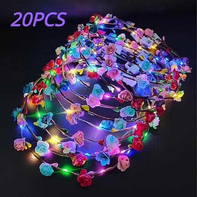  20-elementowa LED Kwiatowa Korona Opaska na Głowę Świecące Kwiatowe Opaski dla Kobiet na Halloween Ślub Imprezę Urodzinową Prezent na Boże Narodzenie