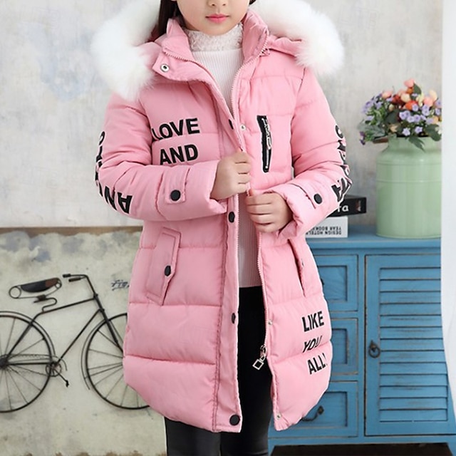  Fille 3D Lettre Duvet Veste matelassée manche longue Hiver basique Enfants 4-12 ans Ecole Plein Air du quotidien