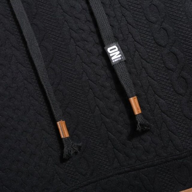 Men's Hoodie Black White Coffee Hooded Plain Jacquard Pocket Drawstring