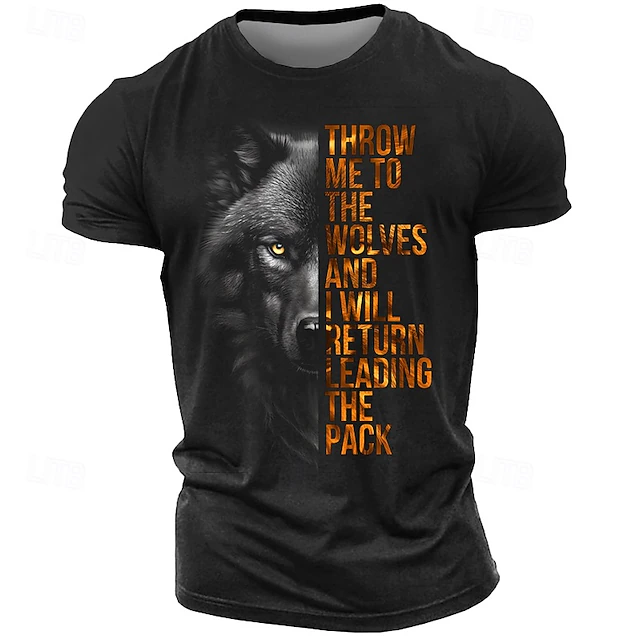 Men's Inspirational Wolf Graphic T-Shirt - 'Throw Me To The Wolves Leading The Pack' Short Sleeve Motivational Tee4