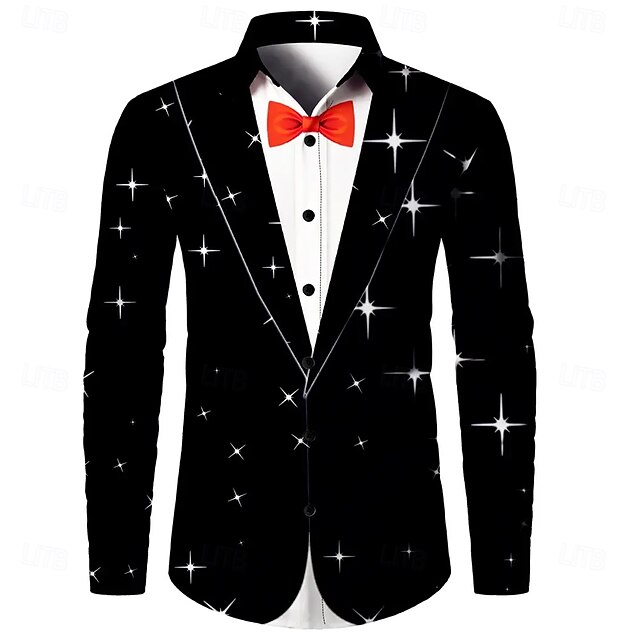 Christmas Men's Christmas Costume Dress Shirt Button Up Shirt Long