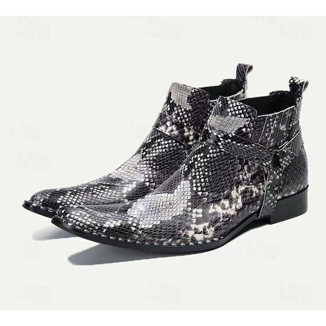  Men's Premium Cowhide Leather Ankle Boots with Snakeskin Pattern – Stylish Western Motorcycle Boots for Biker Events and Casual Wear