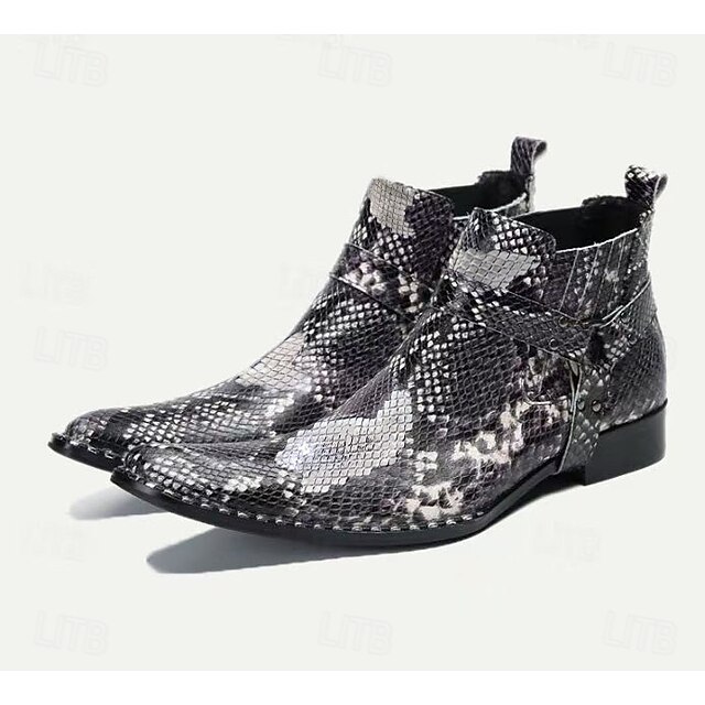 Men's Premium Cowhide Leather Ankle Boots with Snakeskin Pattern – Stylish Western Motorcycle Boots for Biker Events and Casual Wear 9
