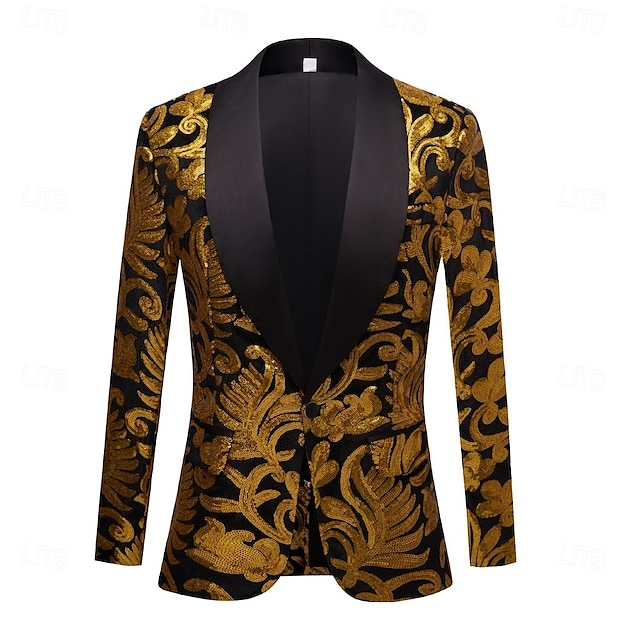  Per uomo Giacca Blazer Tuxedo Festa Lusso Retrò vintage Floreale Blazer Nero Rosso Blu Taglio standard Monopetto - 1 bottone