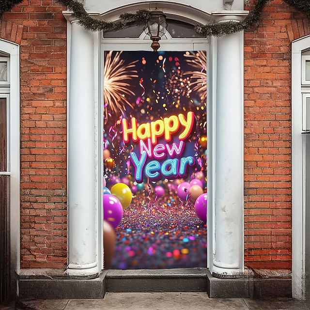 L.T.HOME Door Decorations Door Covers Happy New Year Fireworks Door Tapestry Door Curtain Decoration Backdrop Indoor/Outdoor Door Banner for Front Door Farmhouse 20