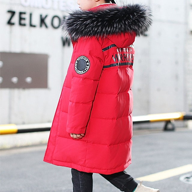  Kinderen Jongens Dons Hoodie jas Pufferjack bovenkleding Brief Lange mouw Zak jas Buiten Dagelijks Basic Zwart Rood blauw Herfst Winter 4 jaar +