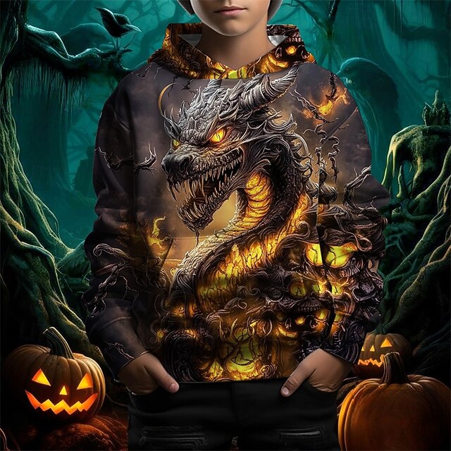 Boys 3D Graphic Dragon Hoodie Long Sleeve Spring Fall Fashion Streetwear Kids 4-12 Years Hooded Outdoor Casual Daily Regular Fit2