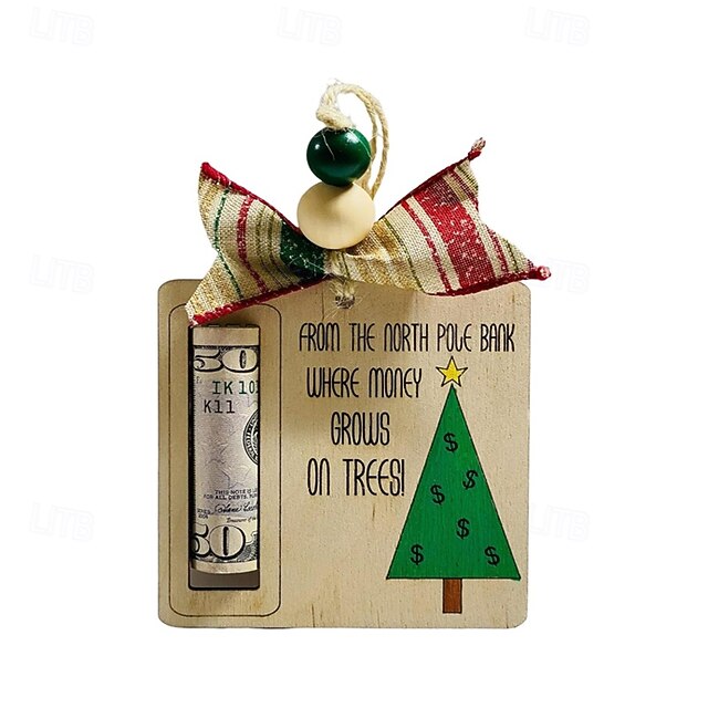 Money Grows On Trees Holder Christmas Ornament - Custom Pine Tree Money Holder Ornaments for Christmas - Cash Holder Wooden Ornament - Money Grown On Tree Hanging for Christmas3